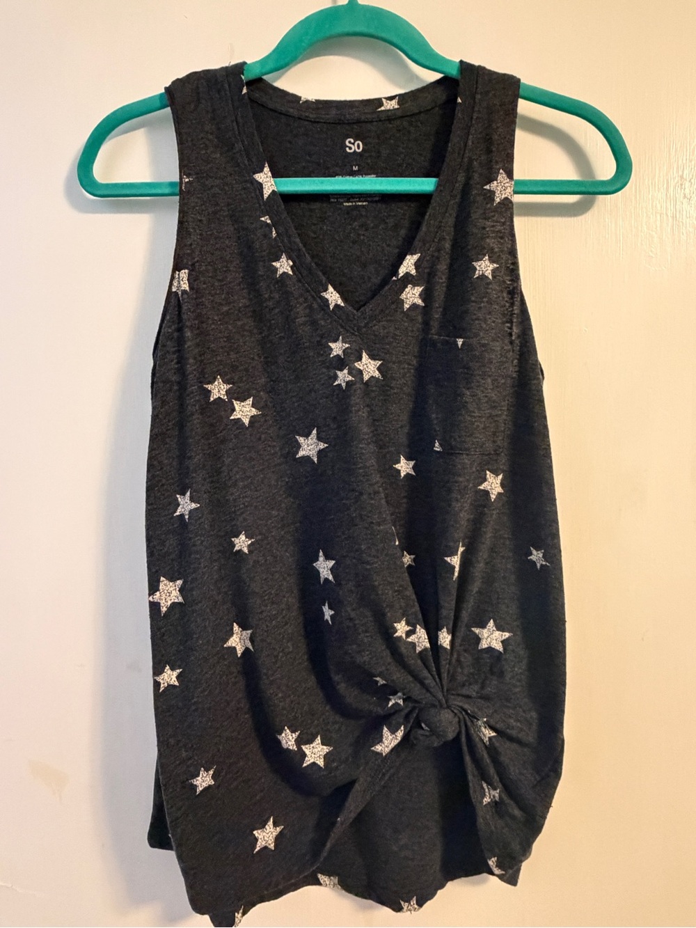 SO - Charcoal Star-Print V-Neck Twist Front Tank